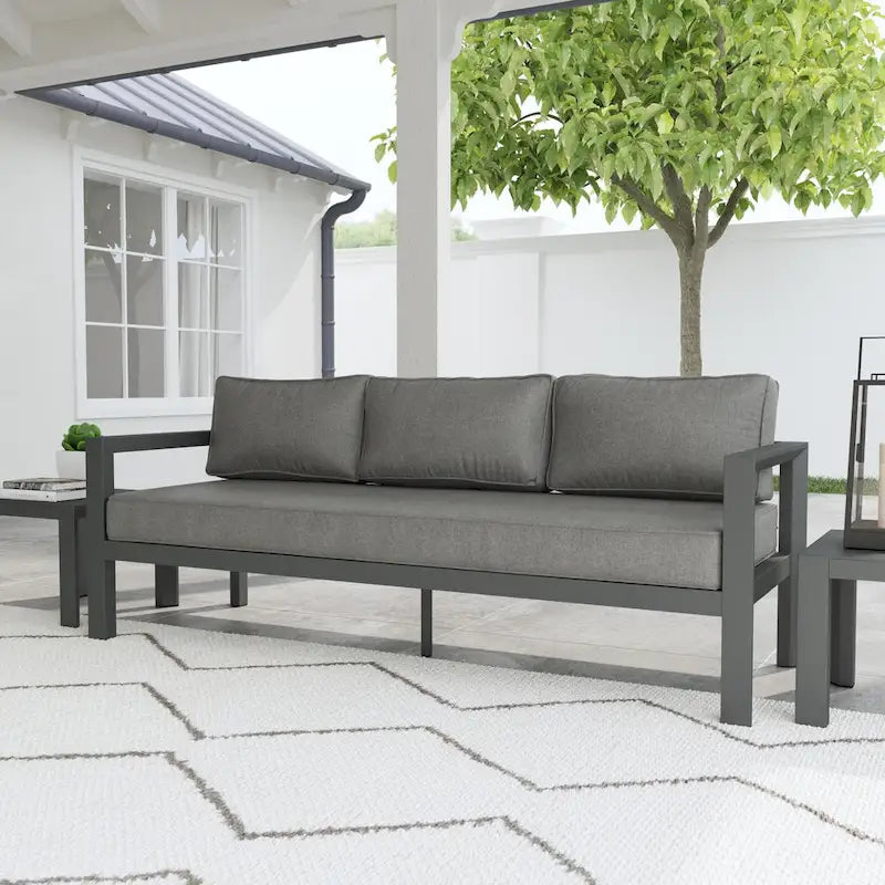 Grayton Gray Aluminum Outdoor Aluminum Sofa - 81 x 32 x 29