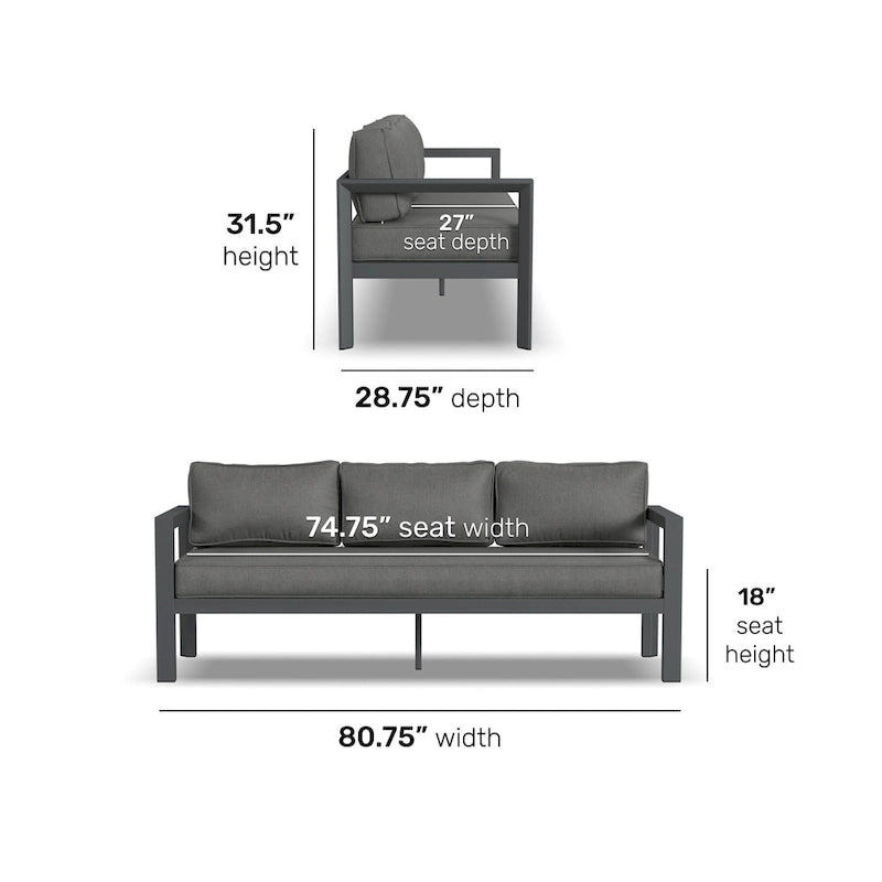 Canapé d'extérieur en aluminium gris Grayton – 81 x 32 x 29