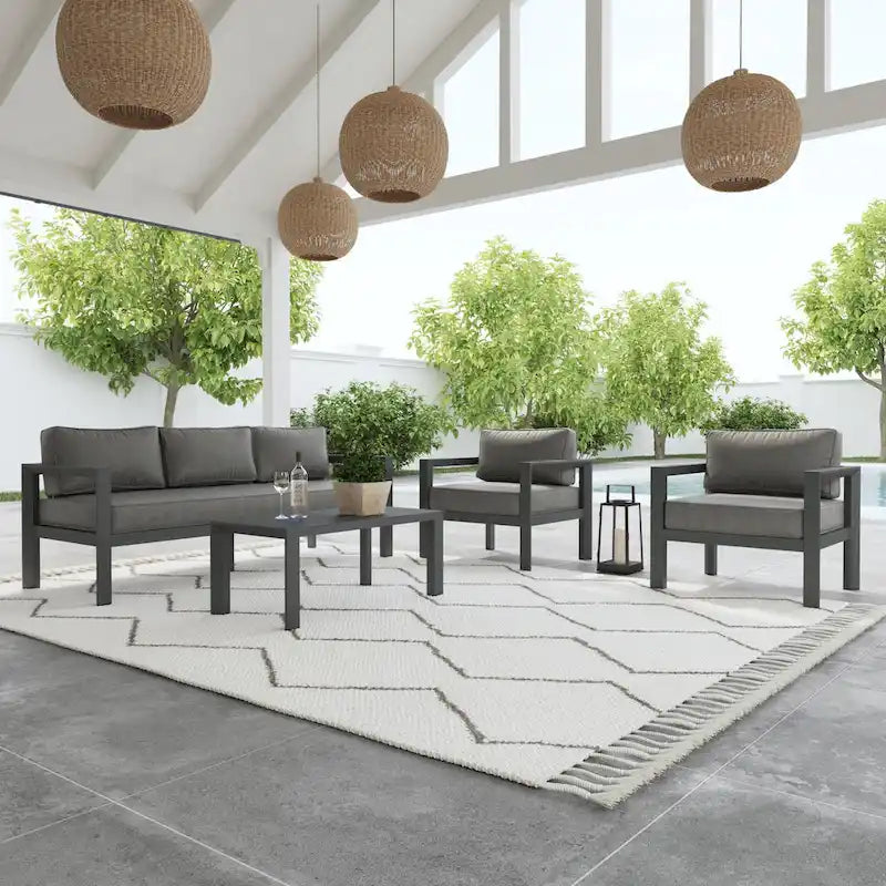 Canapé d'extérieur en aluminium gris Grayton – 81 x 32 x 29