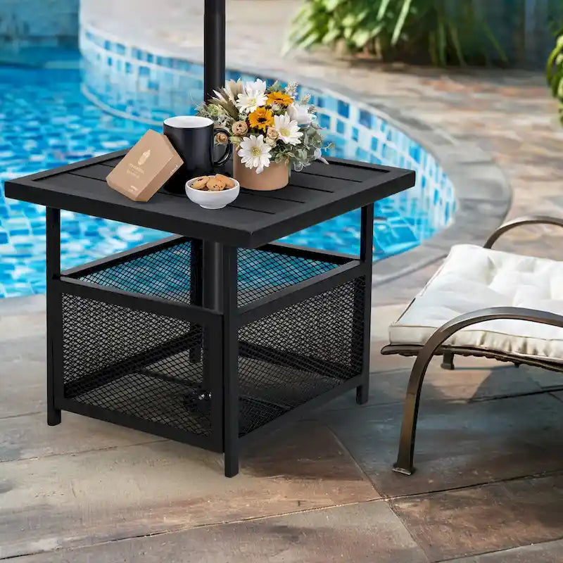 Table d'appoint de patio extérieur Table de bistrot avec trou pour parasol de 4 cm