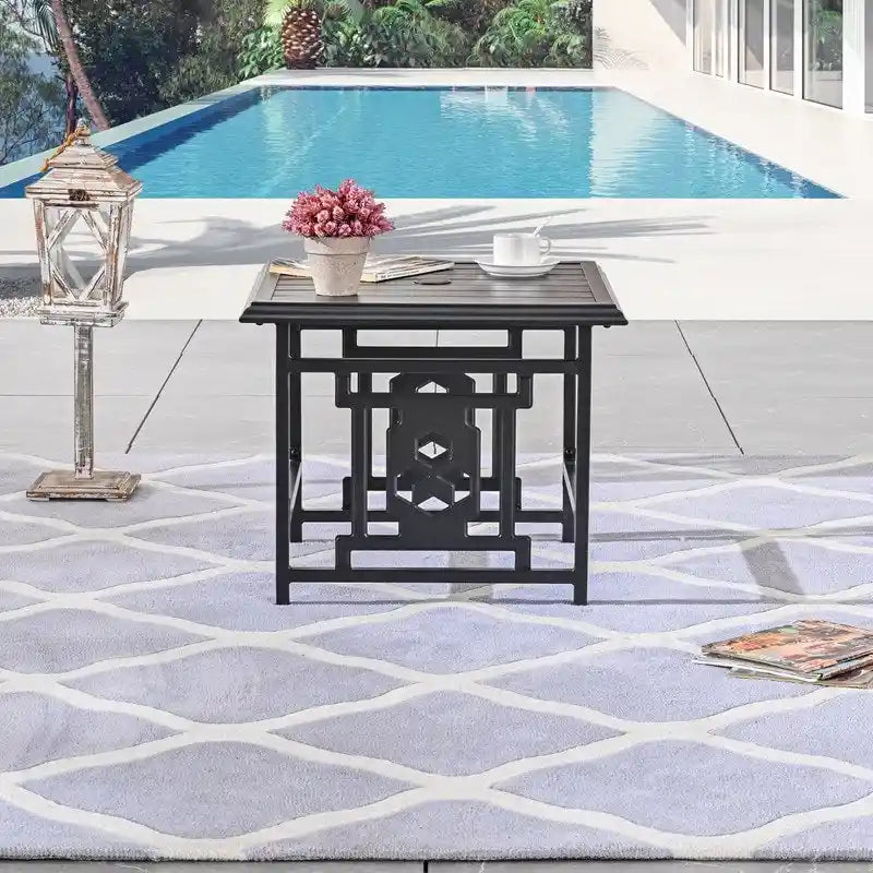 PATIO FESTIVAL Square Metal Outdoor Side Table w/ Umbrella Hole