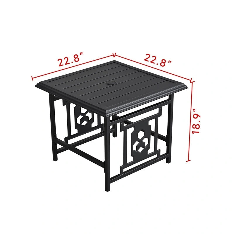 Table d'appoint d'extérieur carrée en métal PATIO FESTIVAL avec trou pour parasol