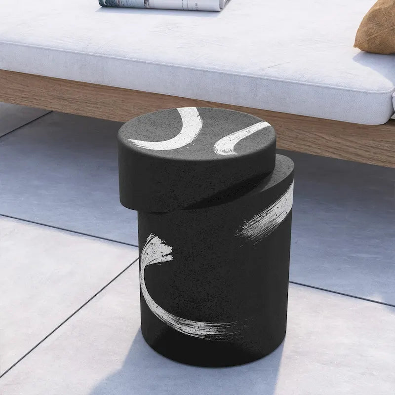 Table d'appoint d'extérieur COSIEST en béton de MgO noir de forme cylindrique