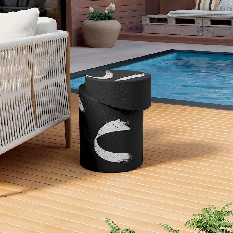 Table d'appoint d'extérieur COSIEST en béton de MgO noir de forme cylindrique