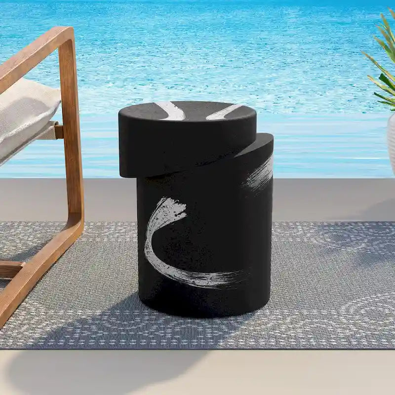 Table d'appoint d'extérieur COSIEST en béton de MgO noir de forme cylindrique