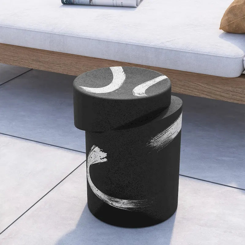 Table d'appoint d'extérieur COSIEST en béton de MgO noir de forme cylindrique