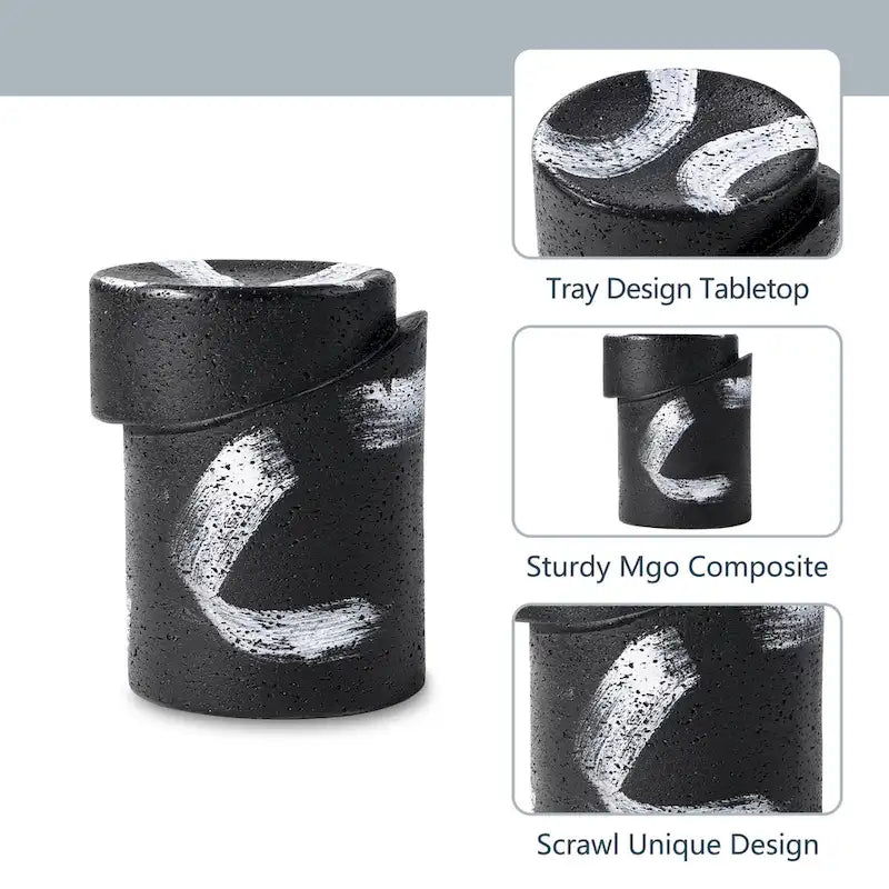 Table d'appoint d'extérieur COSIEST en béton de MgO noir de forme cylindrique