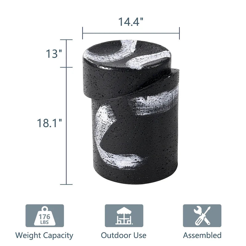 Table d'appoint d'extérieur COSIEST en béton de MgO noir de forme cylindrique