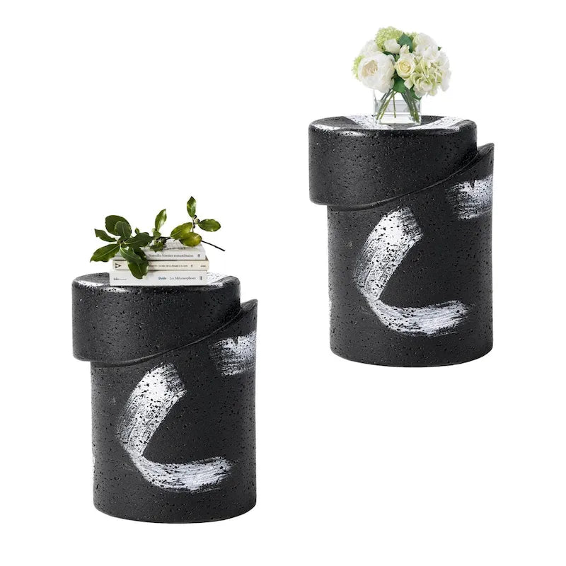 Table d'appoint d'extérieur COSIEST en béton de MgO noir de forme cylindrique