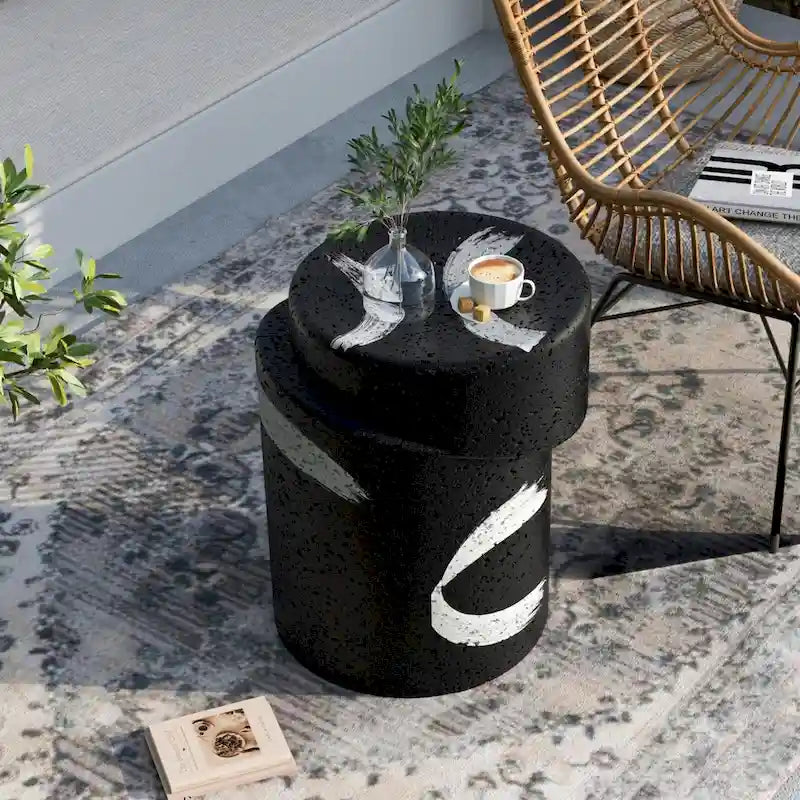 Table d'appoint d'extérieur COSIEST en béton de MgO noir de forme cylindrique