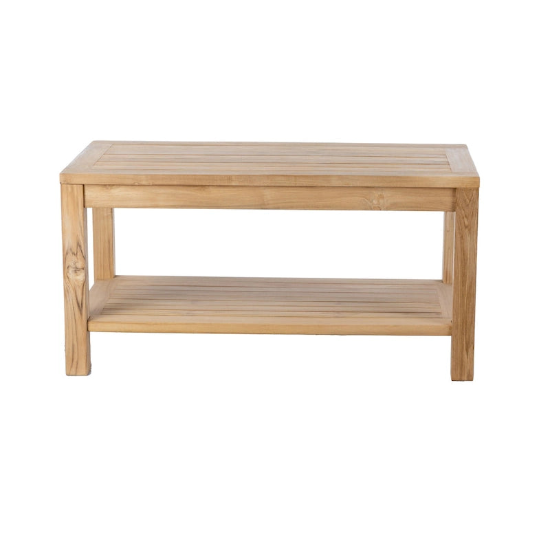 RRI Goods Table de patio en teck, Table basse rectangulaire en bois naturel avec rangement pour balcon, pelouse, jardin