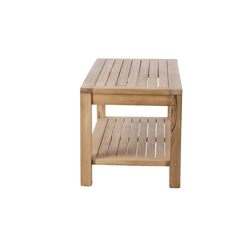 RRI Goods Table de patio en teck, Table basse rectangulaire en bois naturel avec rangement pour balcon, pelouse, jardin