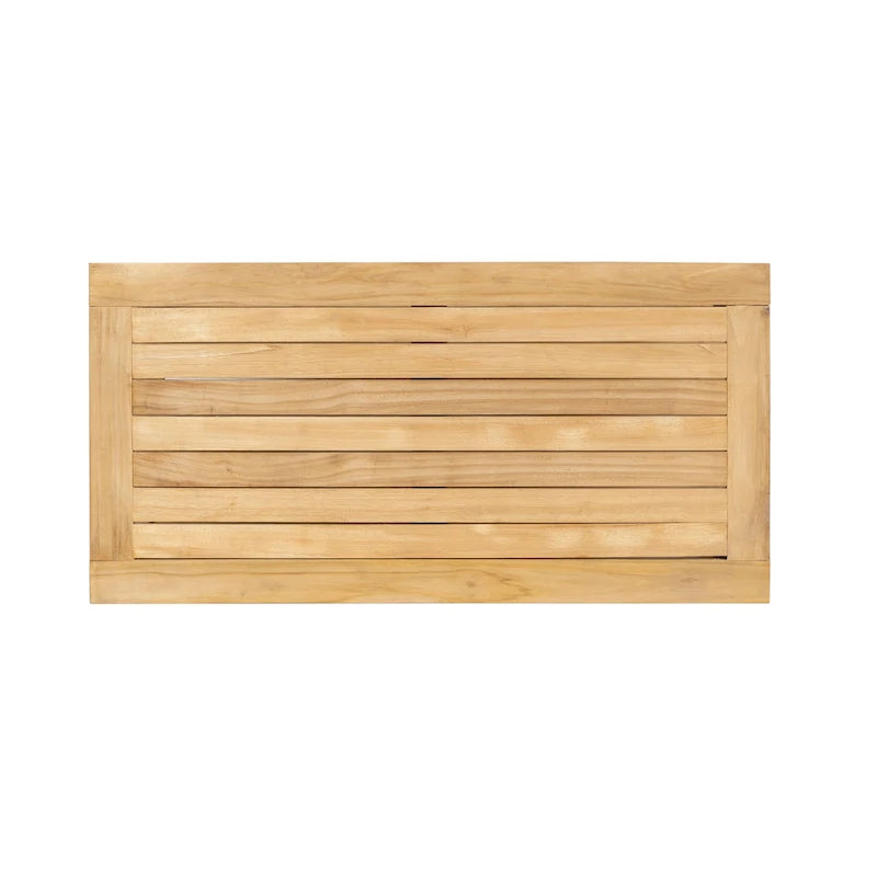 RRI Goods Table de patio en teck, Table basse rectangulaire en bois naturel avec rangement pour balcon, pelouse, jardin