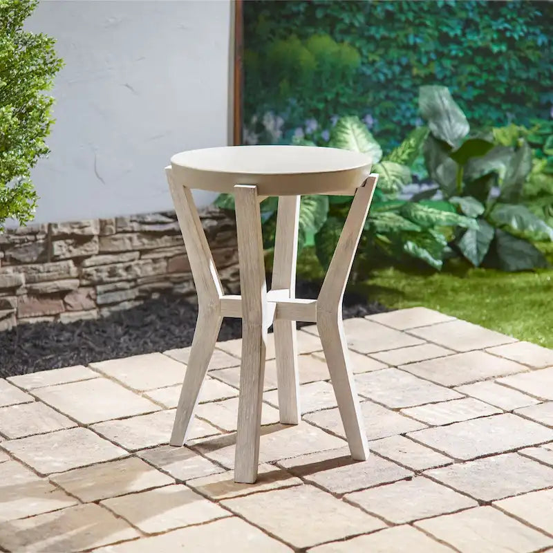 Bali 17 Indoor or Outdoor Cement & Wood Tall Round Side Table - 17D x 17W x 22H