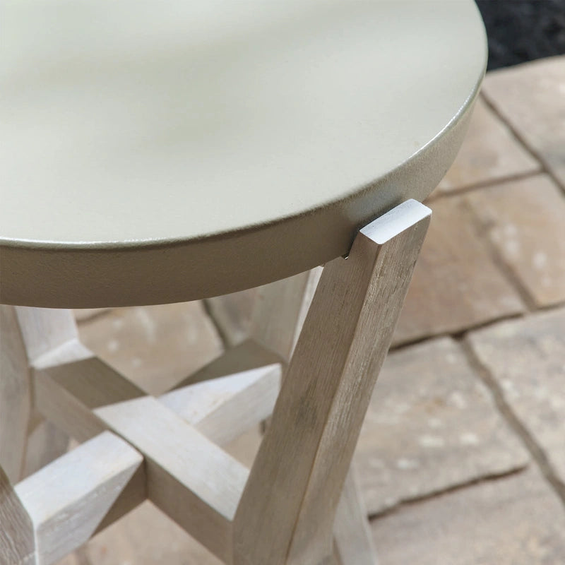 Table d'appoint ronde haute Bali 17, en ciment et bois, pour l'intérieur ou l'extérieur - 17D x 17L x 22H