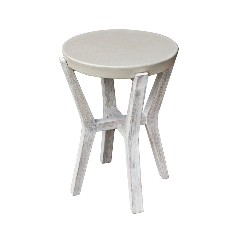 Table d'appoint ronde haute Bali 17, en ciment et bois, pour l'intérieur ou l'extérieur - 17D x 17L x 22H
