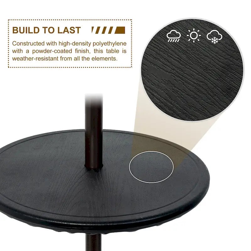 Table de parasol d'extérieur réglable, plateau de table rond portable avec trou pour parasol