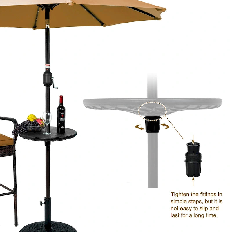 Table de parasol d'extérieur réglable, plateau de table rond portable avec trou pour parasol