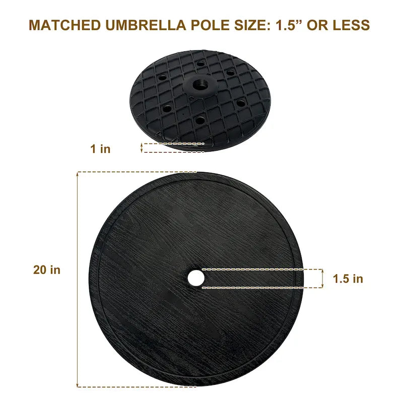 Table de parasol d'extérieur réglable, plateau de table rond portable avec trou pour parasol