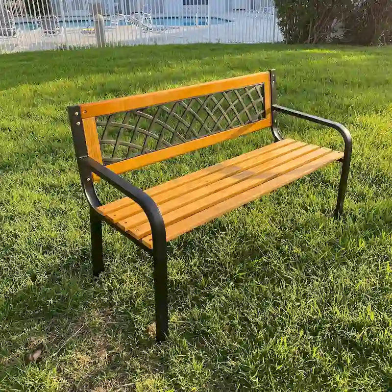 DAVEE FURNITURE Banc de jardin en fer et bois dur – 28,74 H x 46,46 L x 20,47 P