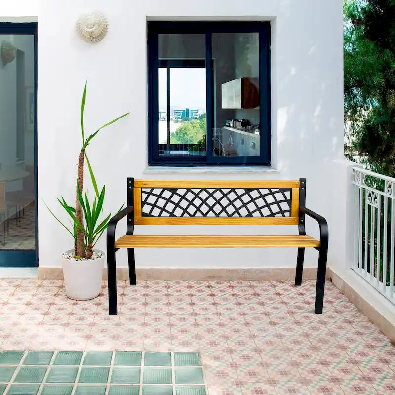 DAVEE FURNITURE Garden Bench of Iron and Hardwood Frame - 28.74 H x 46.46 W x 20.47 D