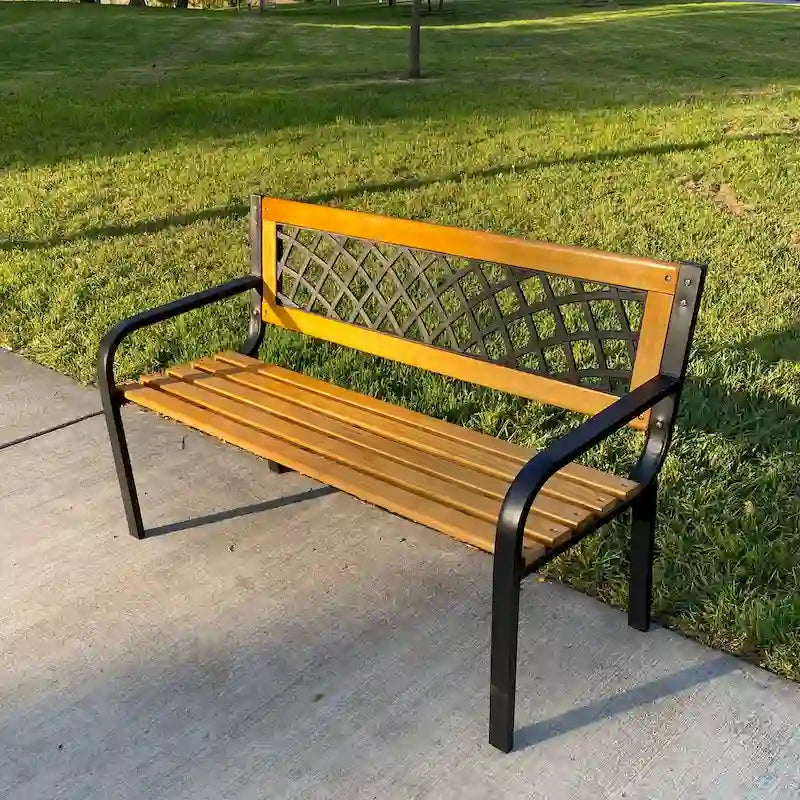 DAVEE FURNITURE Banc de jardin en fer et bois dur – 28,74 H x 46,46 L x 20,47 P