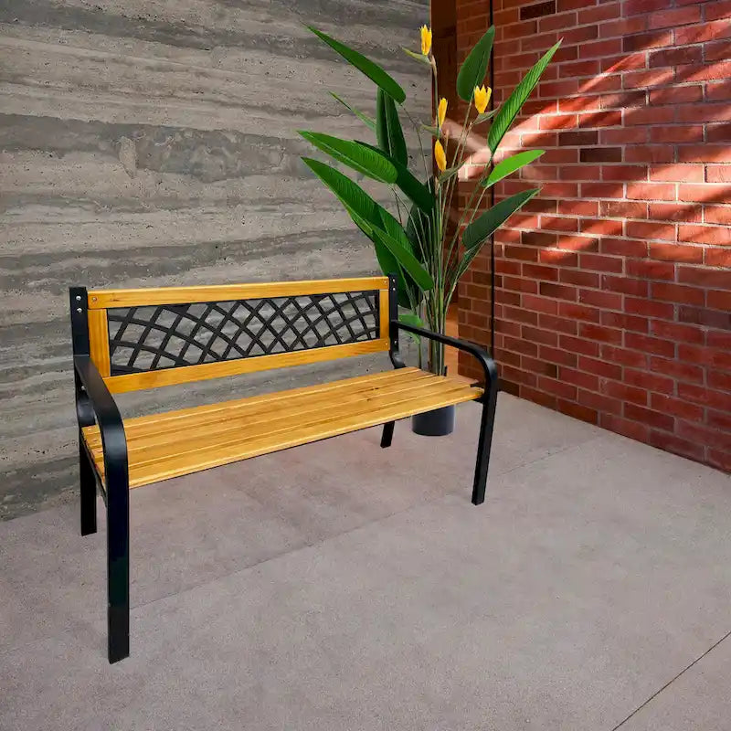 DAVEE FURNITURE Banc de jardin en fer et bois dur – 28,74 H x 46,46 L x 20,47 P