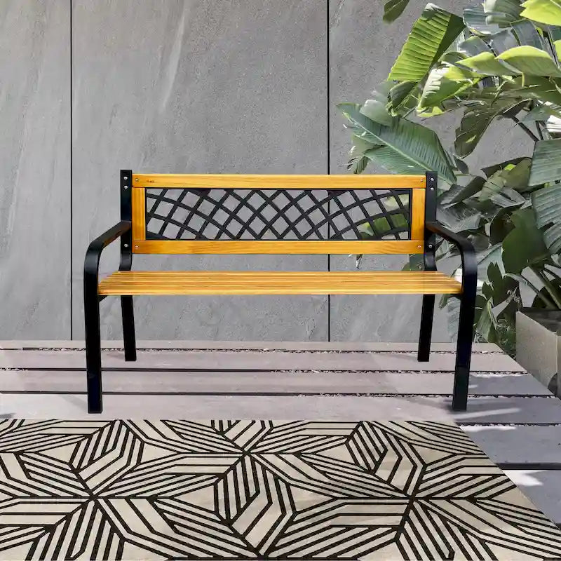DAVEE FURNITURE Banc de jardin en fer et bois dur – 28,74 H x 46,46 L x 20,47 P