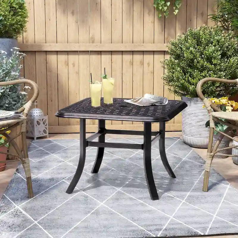 Pellebant Outdoor Square Cast Aluminum Small Table with Umbrella Hole - 24.02Lx24.02Wx17.52H