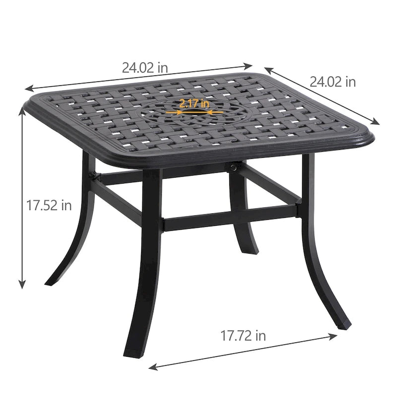 Pellebant Table Carrée d'Extérieur en Fonte d'Aluminium avec Trou pour Parasol - 24,02"L x 24,02"l x 17,52"H