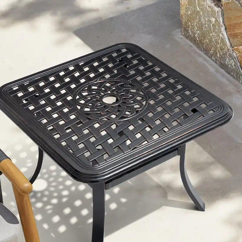 Pellebant Table Carrée d'Extérieur en Fonte d'Aluminium avec Trou pour Parasol - 24,02"L x 24,02"l x 17,52"H