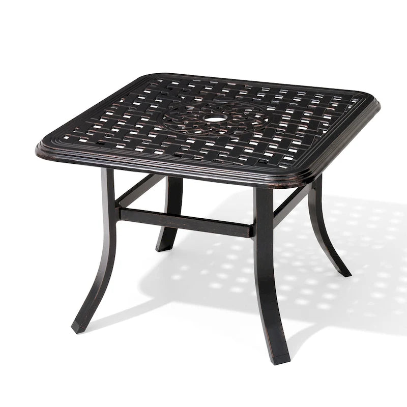 Pellebant Table Carrée d'Extérieur en Fonte d'Aluminium avec Trou pour Parasol - 24,02"L x 24,02"l x 17,52"H