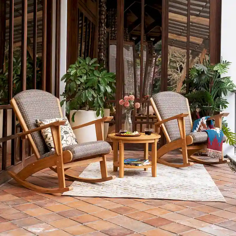 Fauteuil à bascule d'extérieur en bois de teck 3 pièces Cambridge Casual Auburn