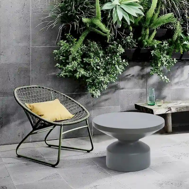 Table basse ronde en MgO gris, intérieur et extérieur - 40,99 H x 61,49 L x 61,49 P