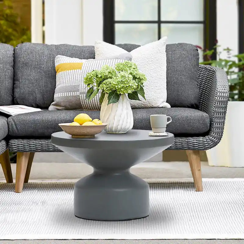Table basse ronde en MgO gris, intérieur et extérieur - 40,99 H x 61,49 L x 61,49 P