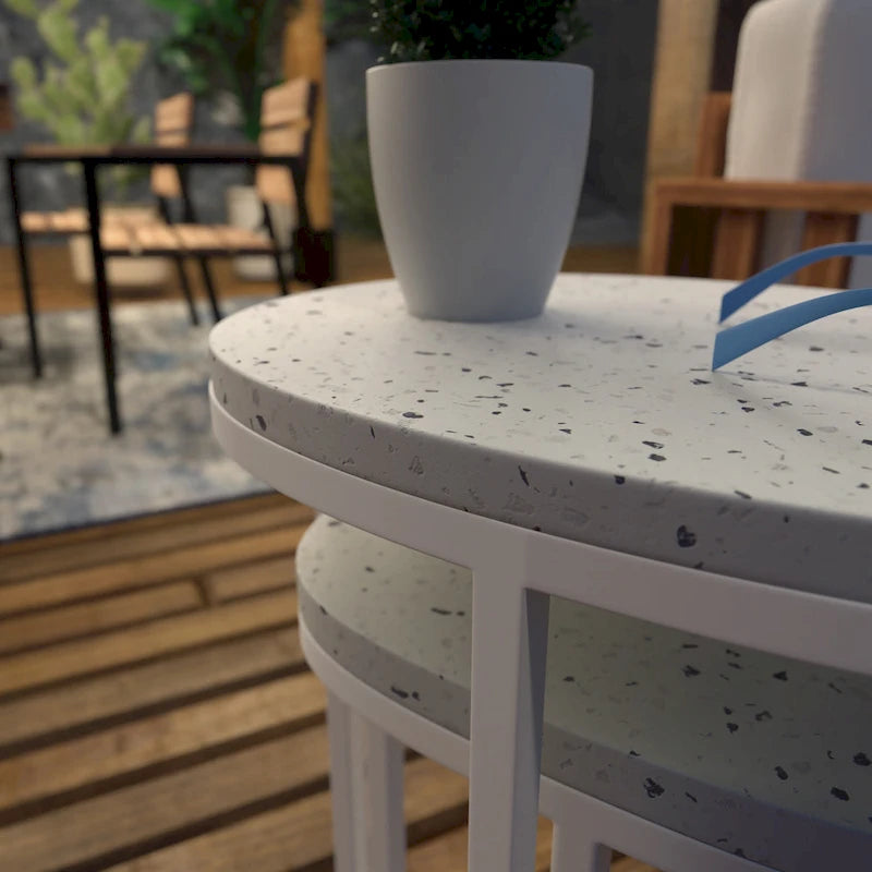 Tables gigognes d'extérieur en pierre blanche Venido 2 pièces SEI Furniture