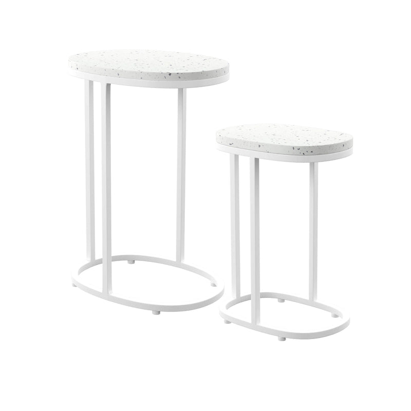Tables gigognes d'extérieur en pierre blanche Venido 2 pièces SEI Furniture