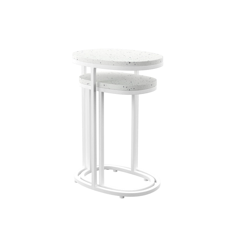 Tables gigognes d'extérieur en pierre blanche Venido 2 pièces SEI Furniture
