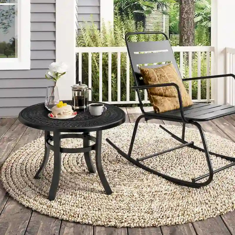 Cast Aluminum Patio Side Table Outdoor Round Table with Umbrella Hole - 23.62 Dia. x 17.72 H