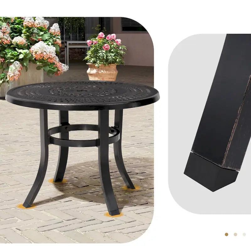 Table d'appoint de patio en aluminium moulé, ronde, d'extérieur avec trou pour parasol - 23,62 po de diamètre x 17,72 po de hauteur