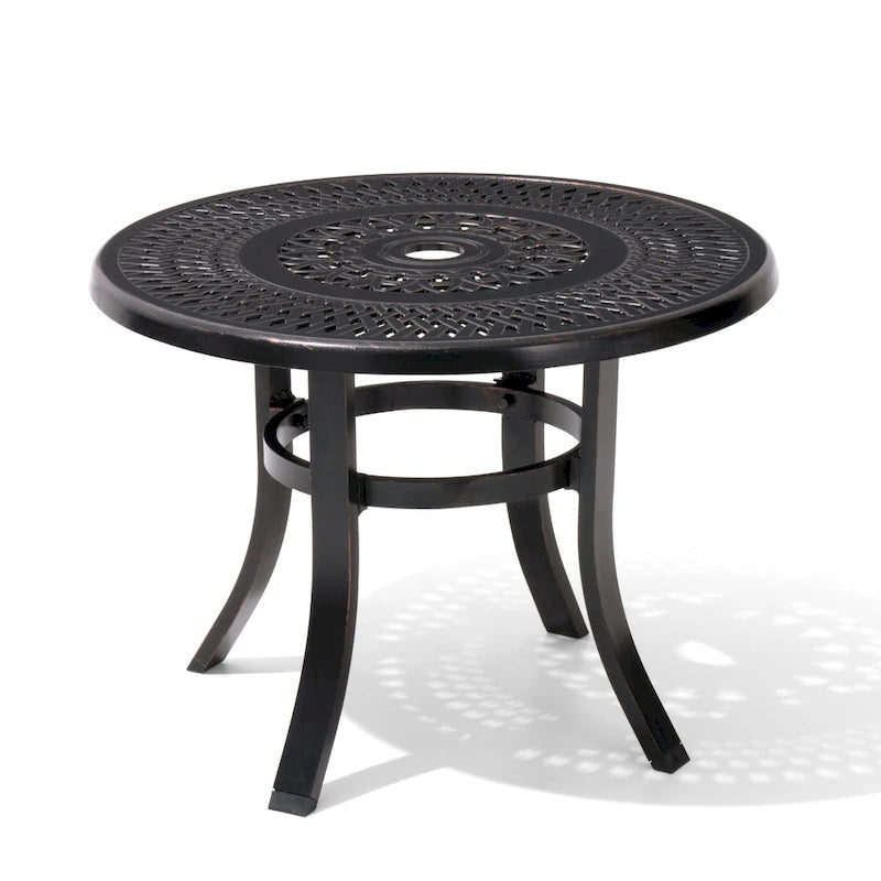 Table d'appoint de patio en aluminium moulé, ronde, d'extérieur avec trou pour parasol - 23,62 po de diamètre x 17,72 po de hauteur