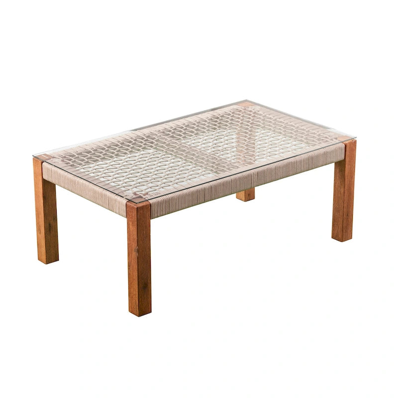 SEI Furniture Belen Table basse contemporaine en bois d'acacia naturel avec plateau en verre et détails en corde