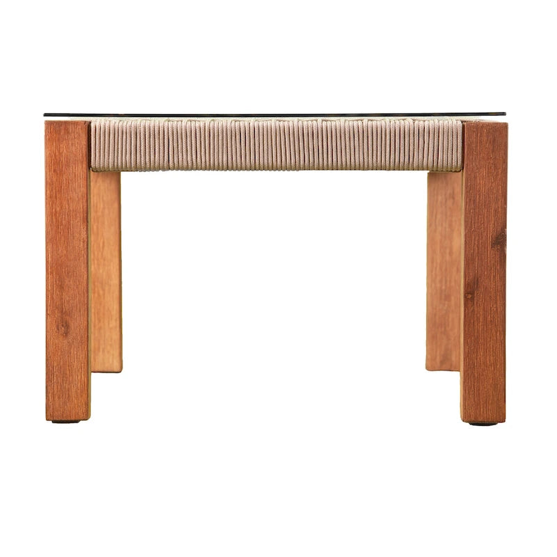 SEI Furniture Belen Table basse contemporaine en bois d'acacia naturel avec plateau en verre et détails en corde