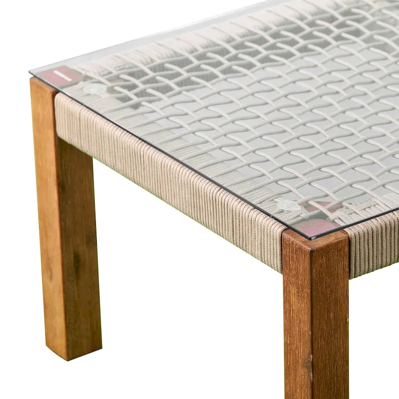 SEI Furniture Belen Table basse contemporaine en bois d'acacia naturel avec plateau en verre et détails en corde