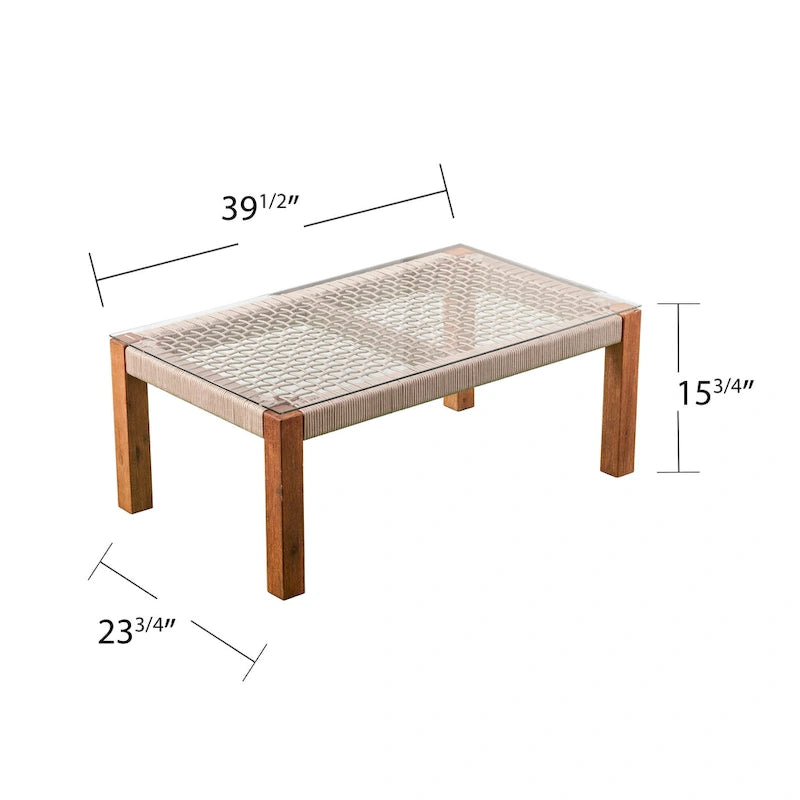 SEI Furniture Belen Table basse contemporaine en bois d'acacia naturel avec plateau en verre et détails en corde