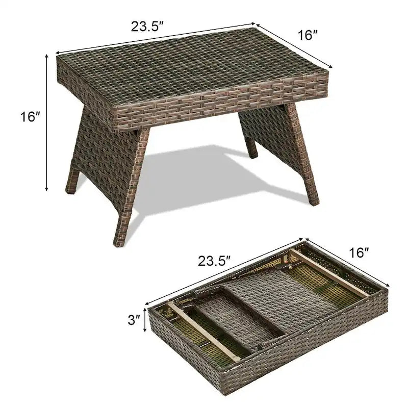 Table d'extérieur en osier, table basse pliante en rotin pour terrasse, table d'appoint
