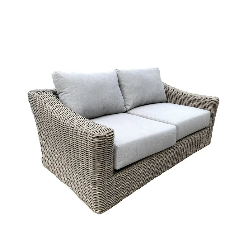 Causeuse Tulum bicolore beige foncé à cadre en aluminium avec coussins