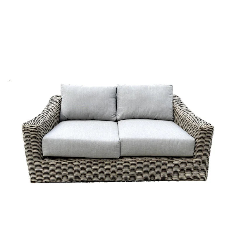 Causeuse Tulum bicolore beige foncé à cadre en aluminium avec coussins
