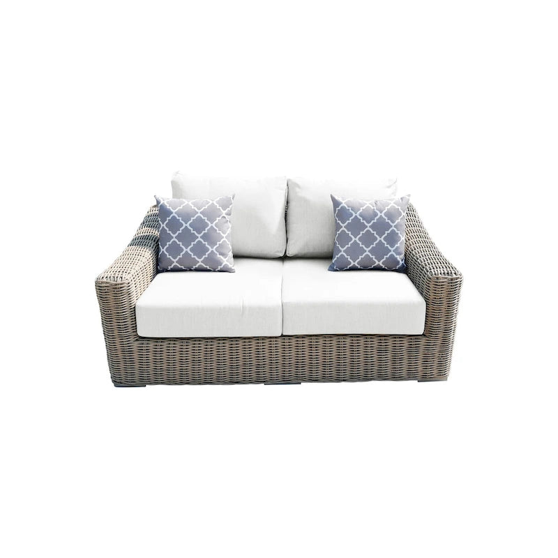 Causeuse Tulum bicolore beige foncé à cadre en aluminium avec coussins