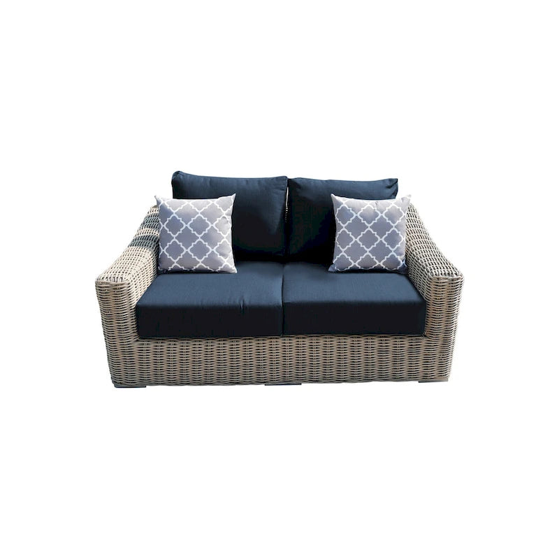 Causeuse Tulum bicolore beige foncé à cadre en aluminium avec coussins